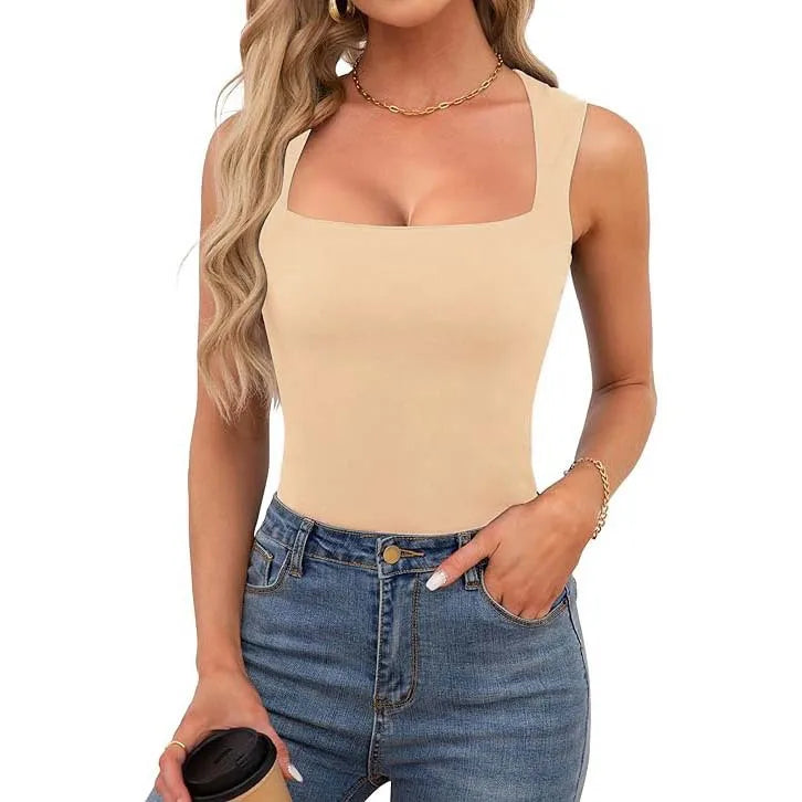 Women’s Square Neck Sleeveless Slim Fit Casual Fashion Tank