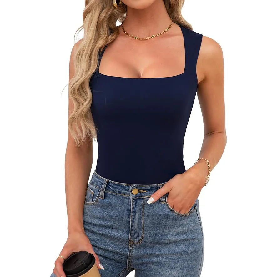 Women’s Square Neck Sleeveless Slim Fit Casual Fashion Tank