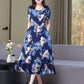 Women’s Summer Vintage Print Dress Loose Short Sleeve O Neck