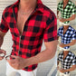 Men’s Plaid Zipper Short Sleeve Summer Casual Shirt