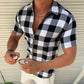 Men’s Plaid Zipper Short Sleeve Summer Casual Shirt