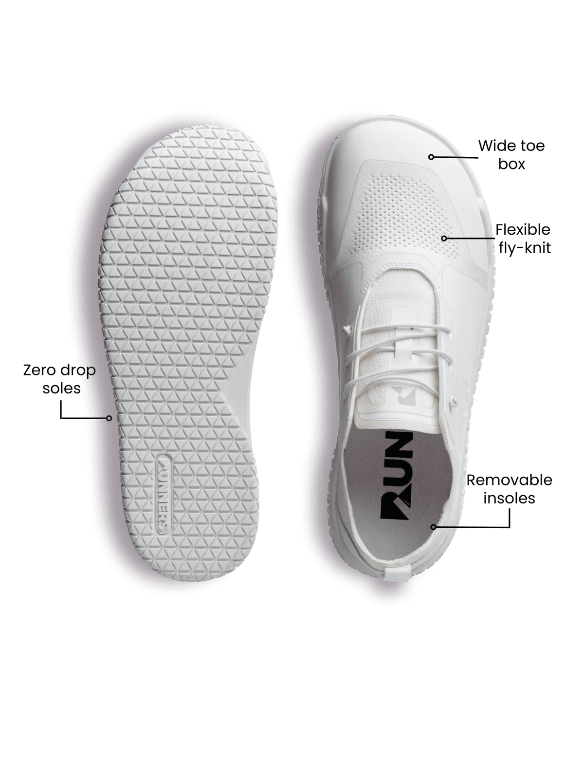 Barefoot Zero Drop Training Shoes White Wide Toe Box