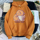 Women’s Cute Cat Cartoon Print Fleece Hooded Loose Sweatshirt