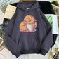 Women’s Cute Cat Cartoon Print Fleece Hooded Loose Sweatshirt