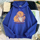Women’s Cute Cat Cartoon Print Fleece Hooded Loose Sweatshirt