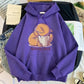 Women’s Cute Cat Cartoon Print Fleece Hooded Loose Sweatshirt