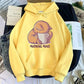 Women’s Cute Cat Cartoon Print Fleece Hooded Loose Sweatshirt